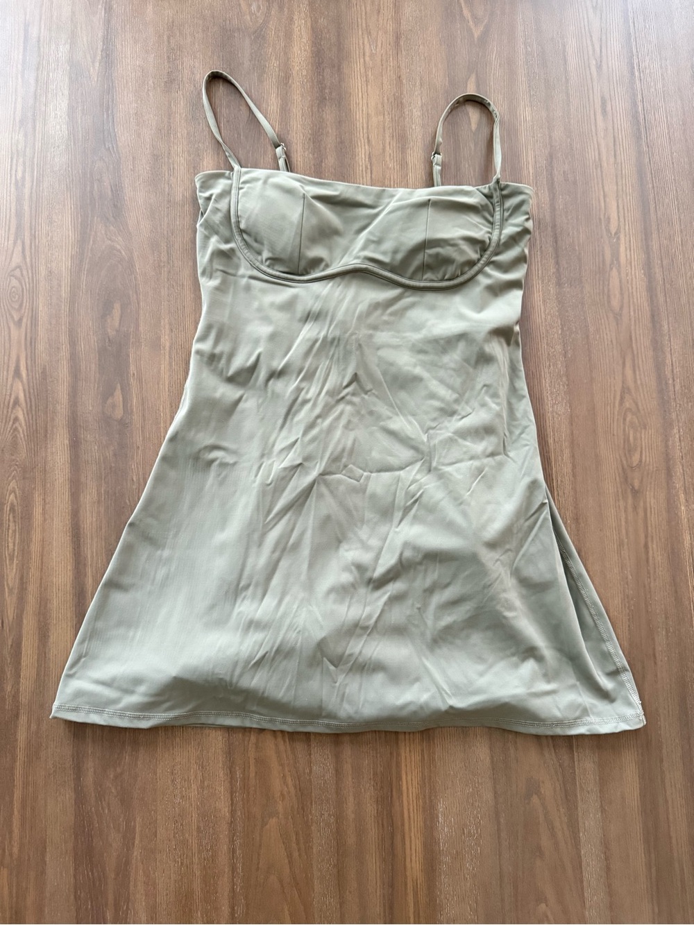 Satin Olive Green Athletic Mini Dress with Adjustable Straps